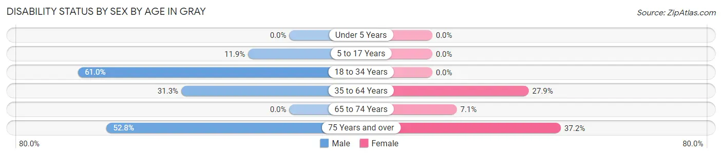 Disability Status by Sex by Age in Gray