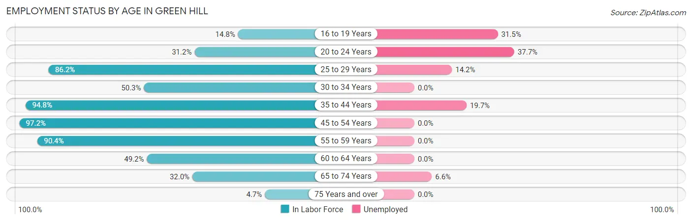 Employment Status by Age in Green Hill