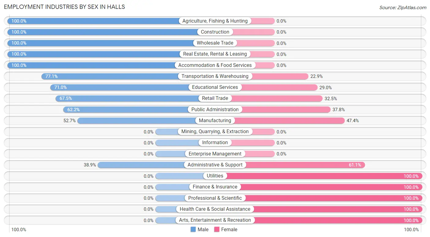 Employment Industries by Sex in Halls