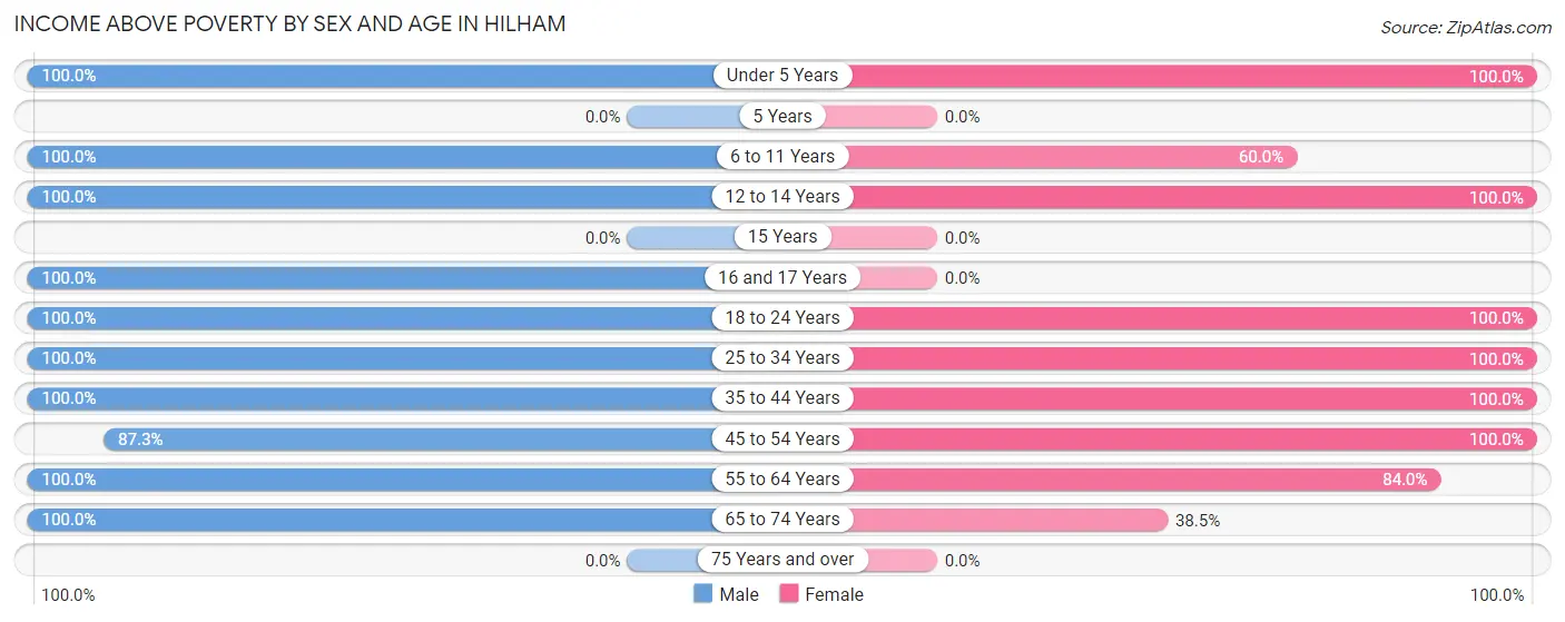 Income Above Poverty by Sex and Age in Hilham