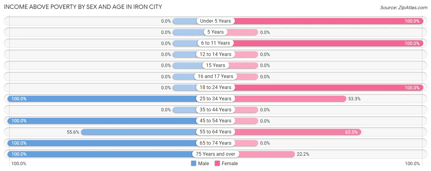 Income Above Poverty by Sex and Age in Iron City