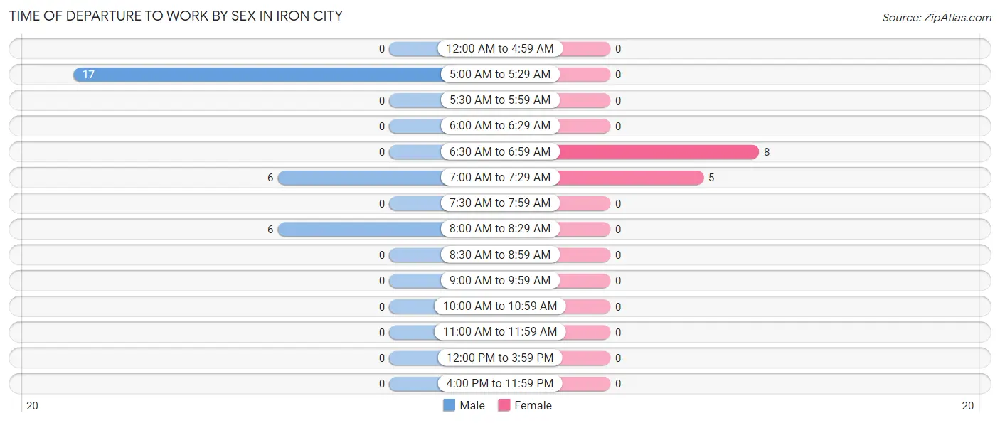 Time of Departure to Work by Sex in Iron City