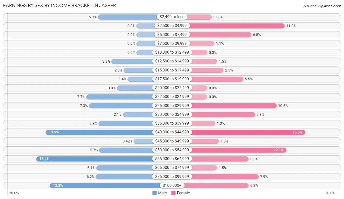 Earnings by Sex by Income Bracket in Jasper