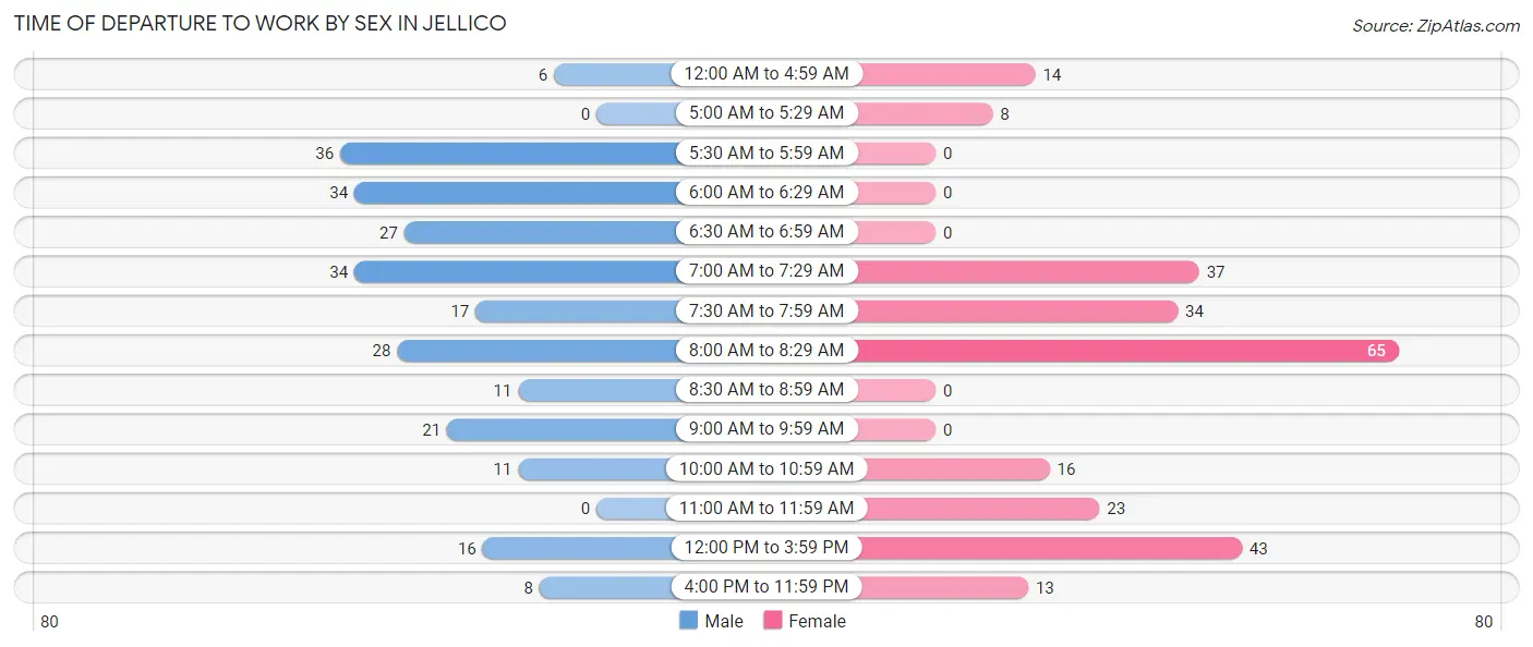 Time of Departure to Work by Sex in Jellico