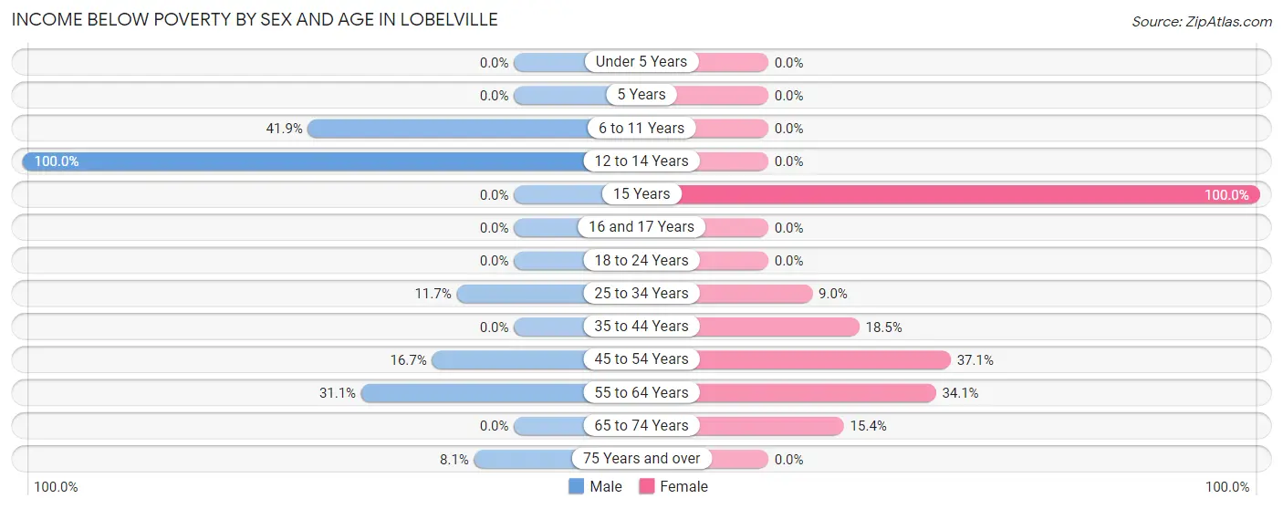 Income Below Poverty by Sex and Age in Lobelville