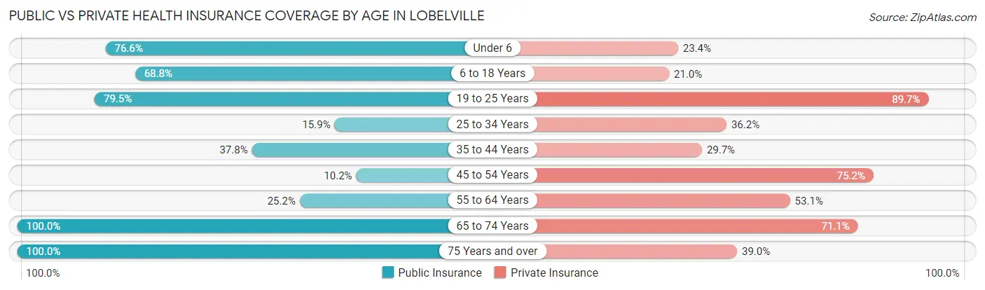 Public vs Private Health Insurance Coverage by Age in Lobelville