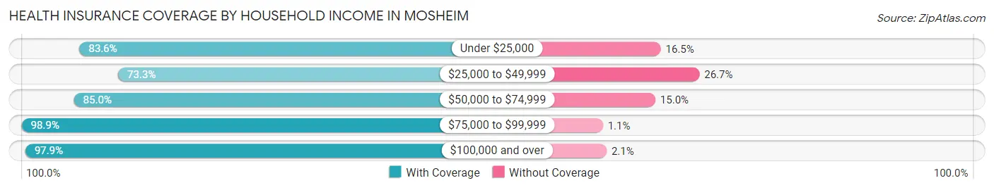 Health Insurance Coverage by Household Income in Mosheim