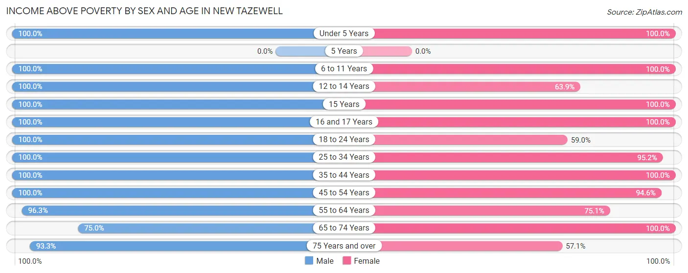 Income Above Poverty by Sex and Age in New Tazewell