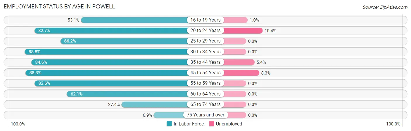 Employment Status by Age in Powell