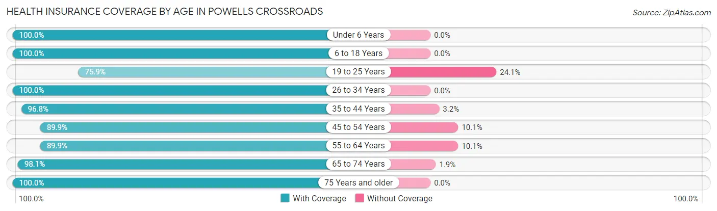 Health Insurance Coverage by Age in Powells Crossroads