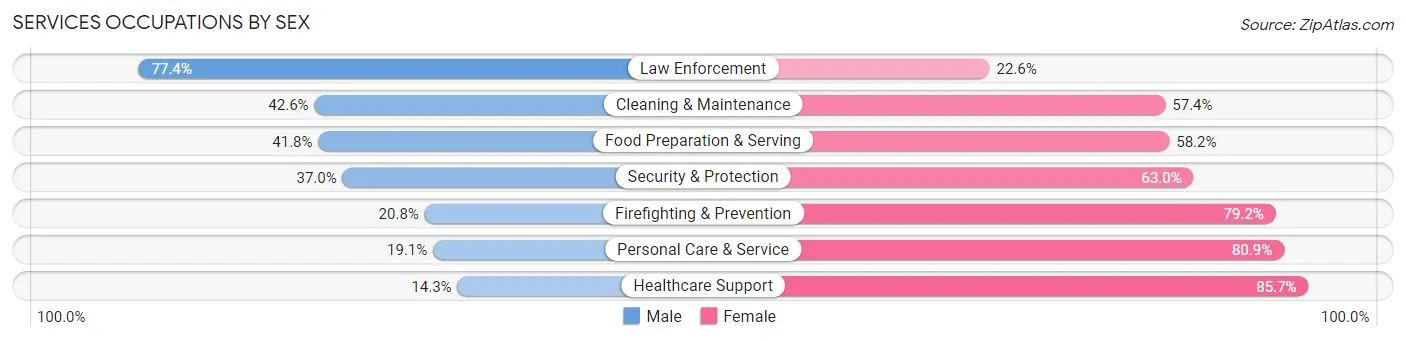 Services Occupations by Sex in Sevierville