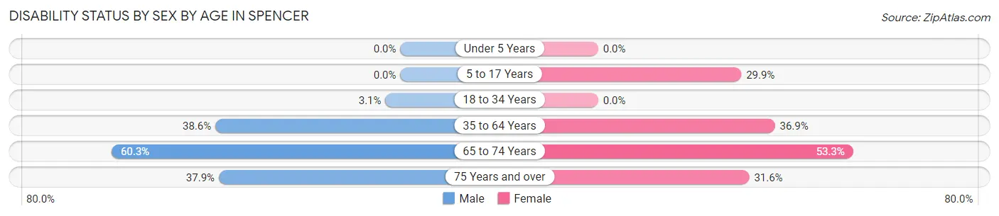 Disability Status by Sex by Age in Spencer