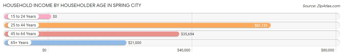 Household Income by Householder Age in Spring City