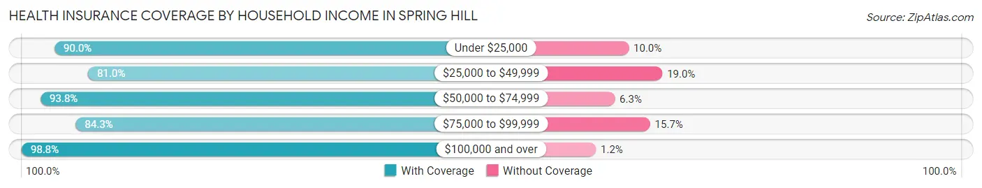 Health Insurance Coverage by Household Income in Spring Hill
