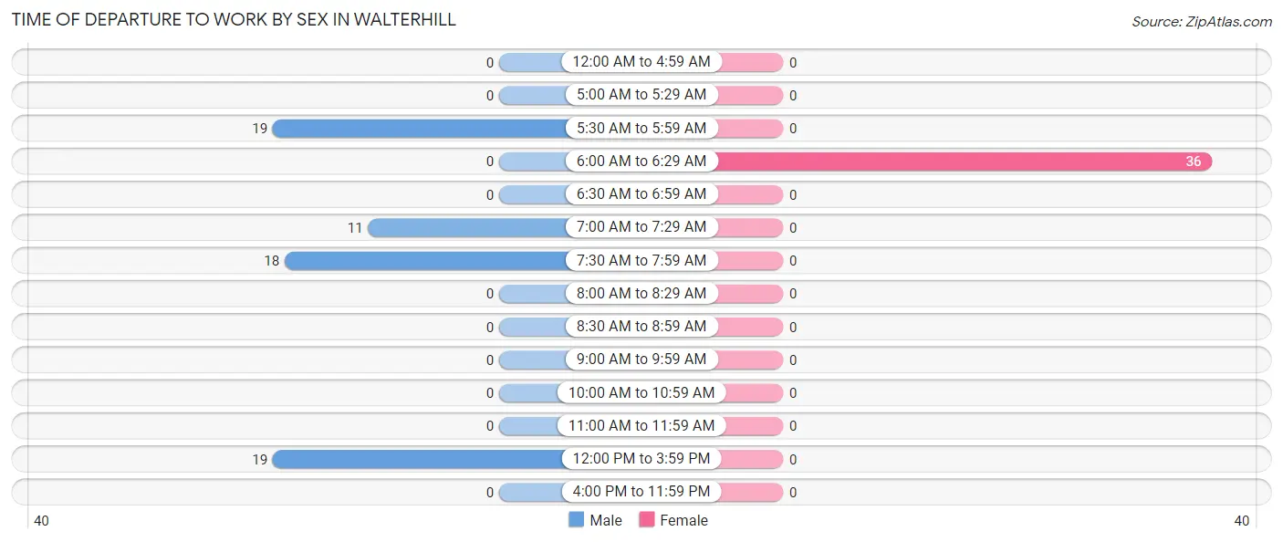 Time of Departure to Work by Sex in Walterhill