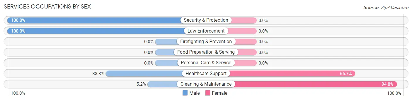 Services Occupations by Sex in Woodland Mills