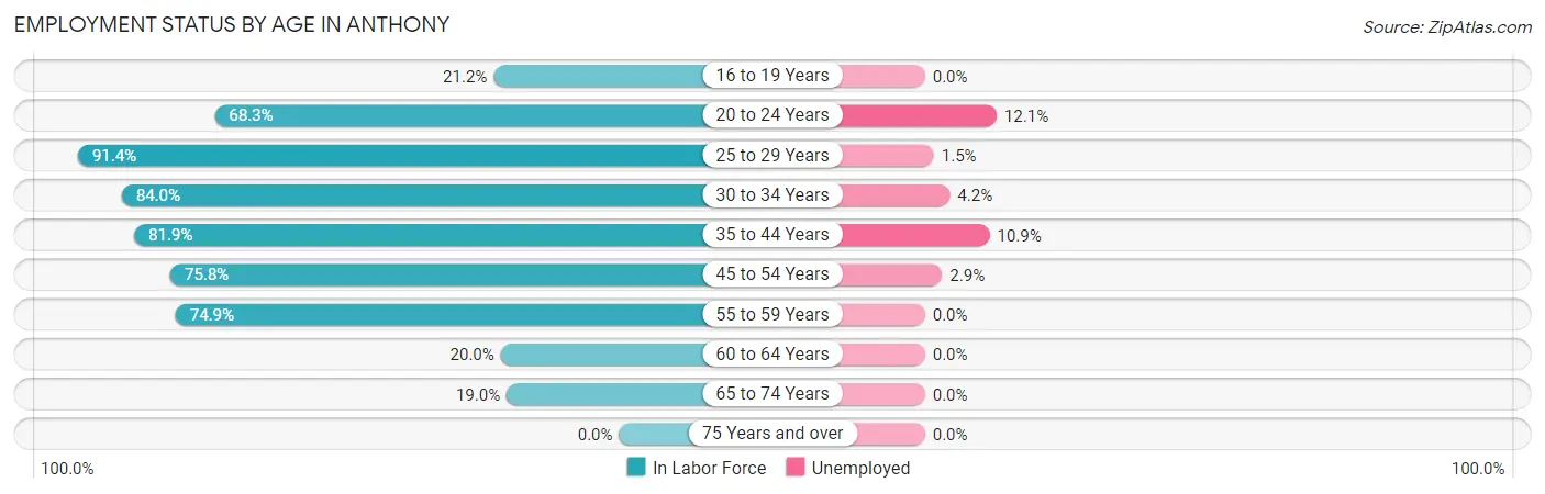 Employment Status by Age in Anthony