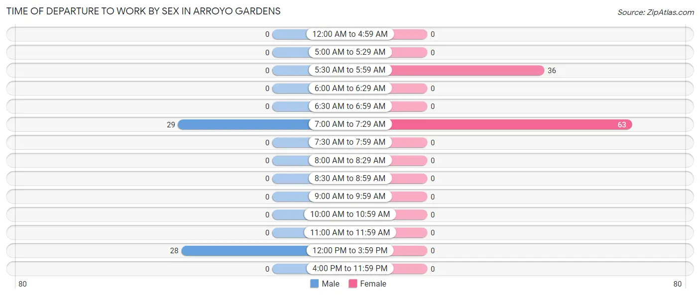 Time of Departure to Work by Sex in Arroyo Gardens