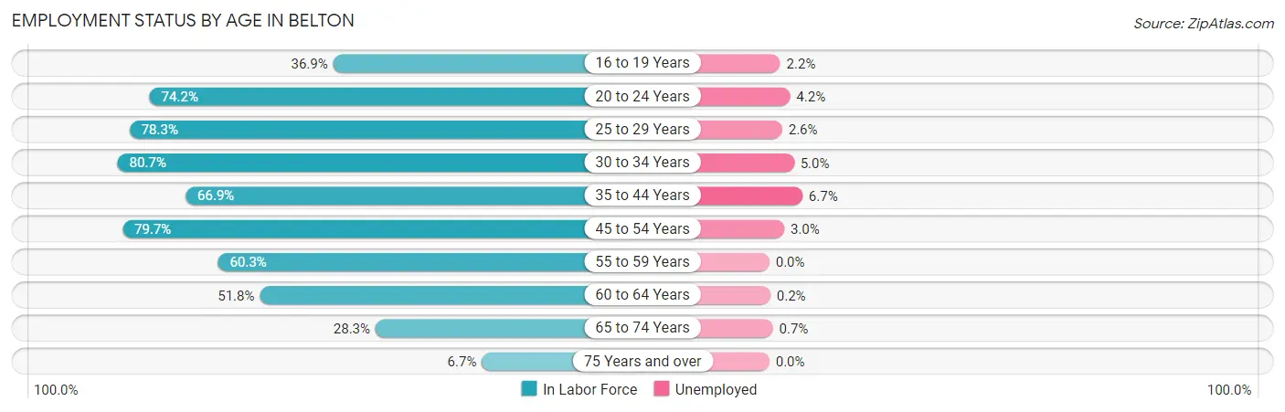 Employment Status by Age in Belton