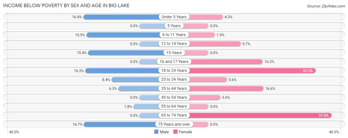 Income Below Poverty by Sex and Age in Big Lake