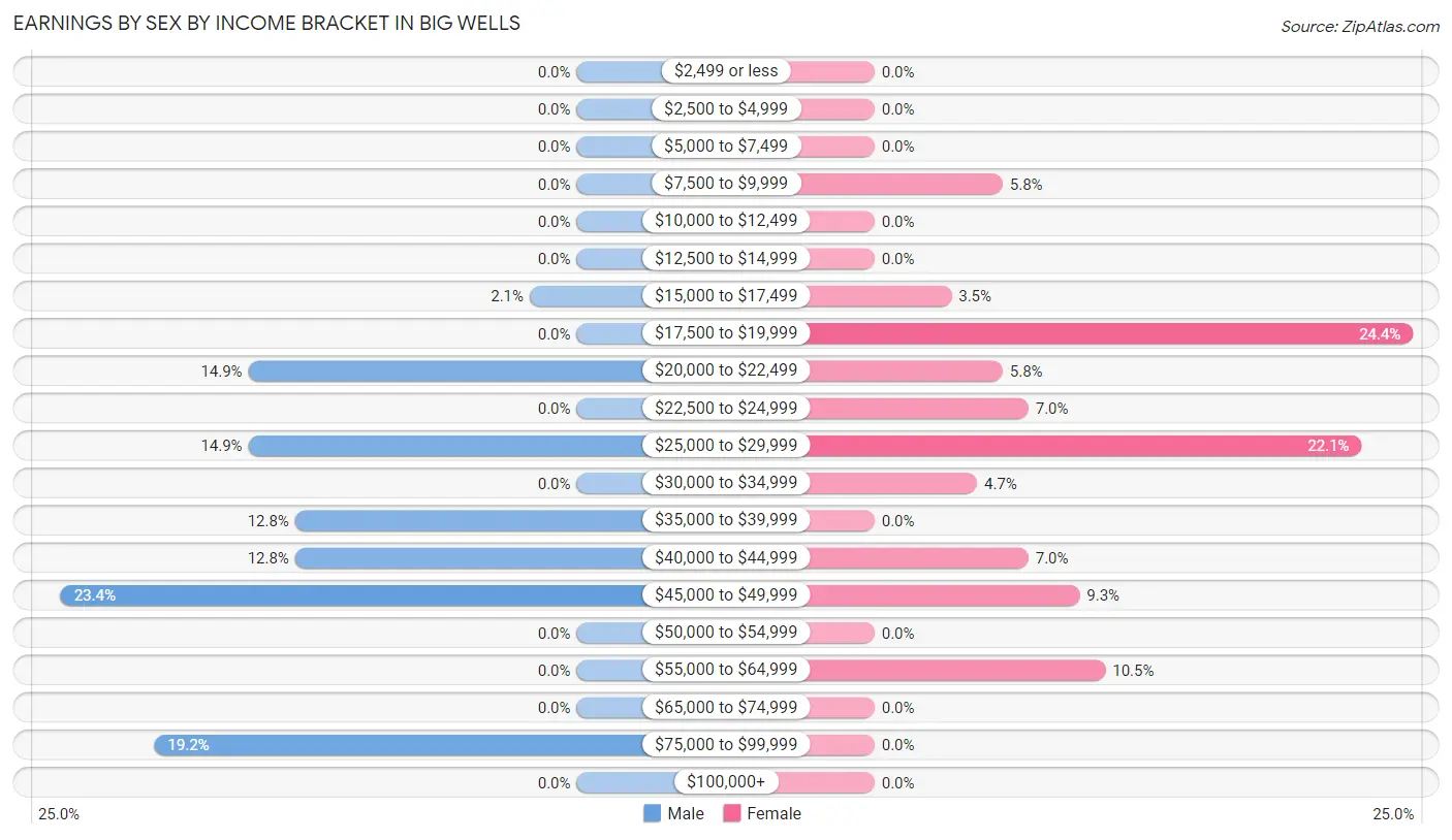Earnings by Sex by Income Bracket in Big Wells