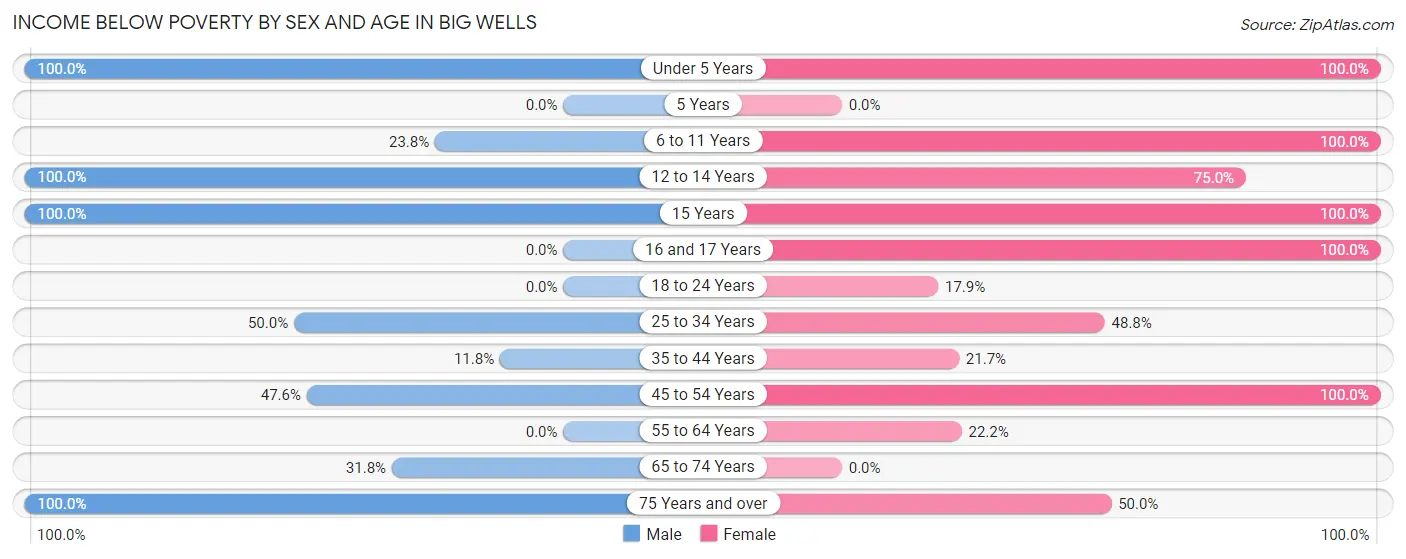 Income Below Poverty by Sex and Age in Big Wells