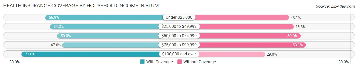 Health Insurance Coverage by Household Income in Blum