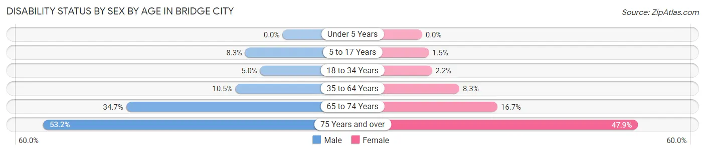 Disability Status by Sex by Age in Bridge City