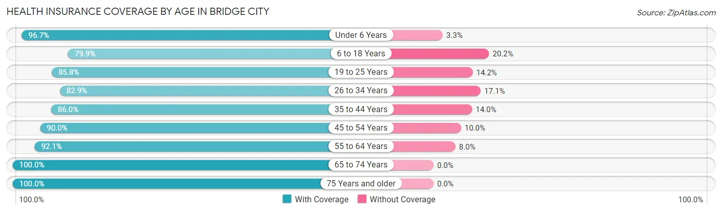 Health Insurance Coverage by Age in Bridge City