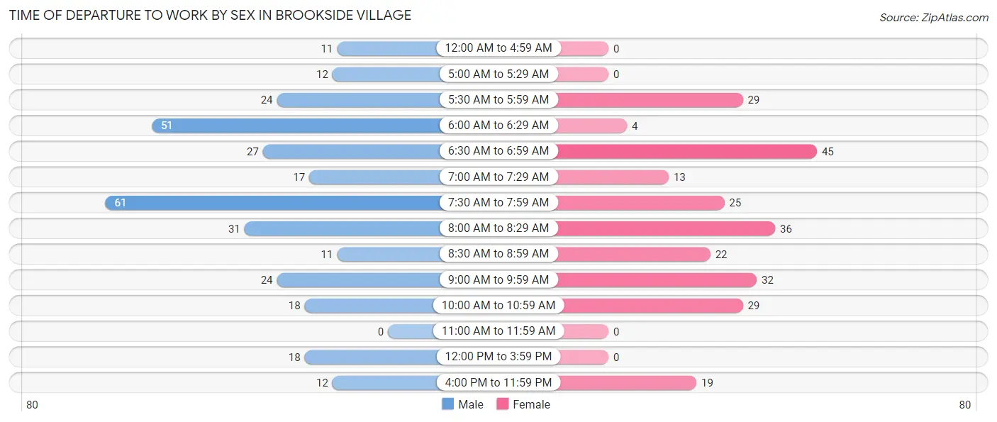 Time of Departure to Work by Sex in Brookside Village