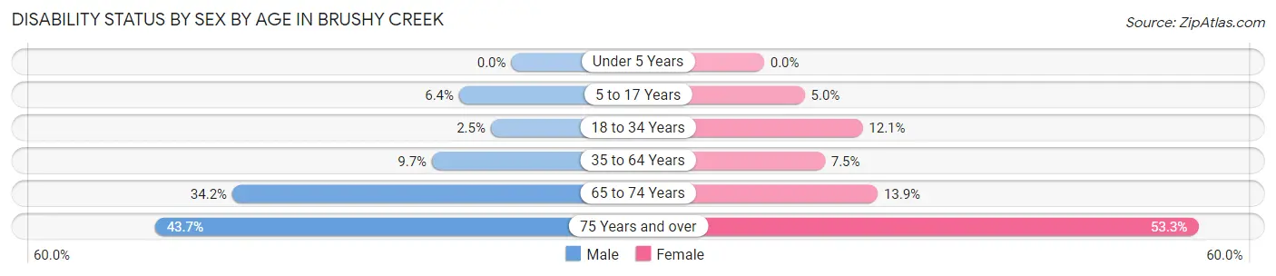 Disability Status by Sex by Age in Brushy Creek