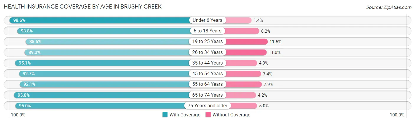 Health Insurance Coverage by Age in Brushy Creek