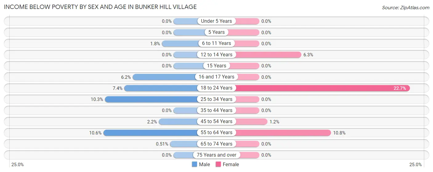 Income Below Poverty by Sex and Age in Bunker Hill Village