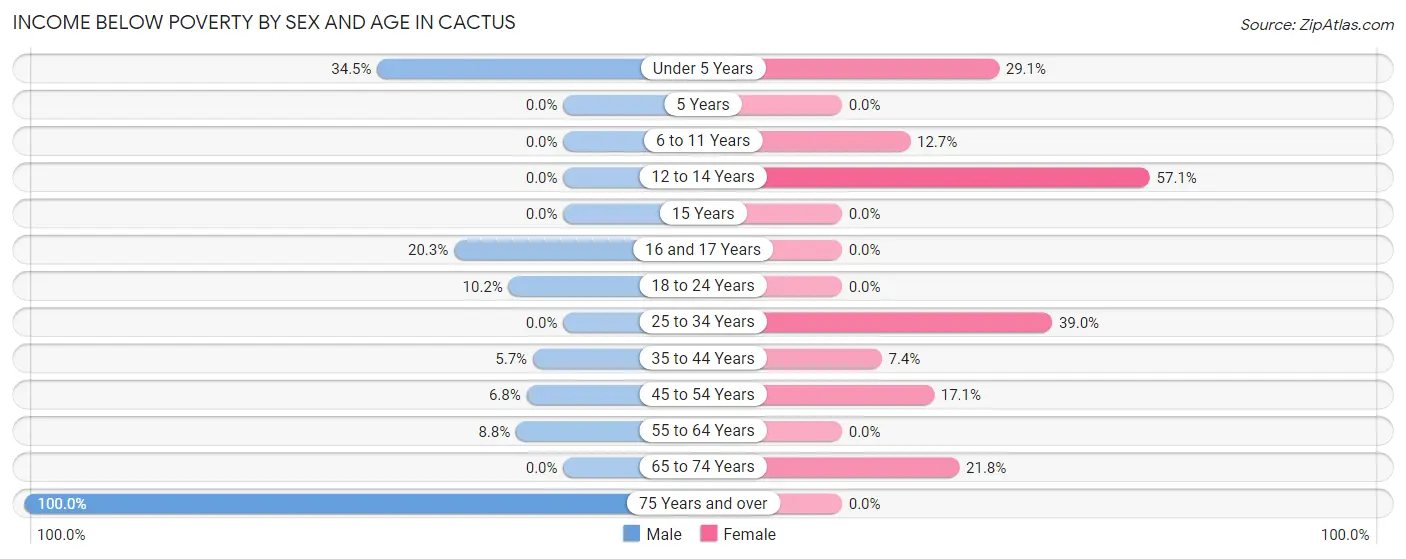 Income Below Poverty by Sex and Age in Cactus