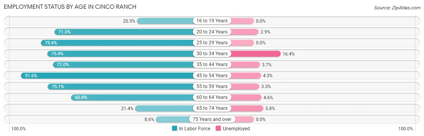 Employment Status by Age in Cinco Ranch