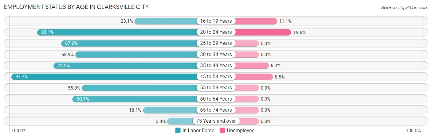 Employment Status by Age in Clarksville City