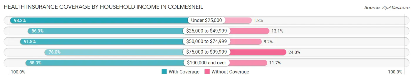 Health Insurance Coverage by Household Income in Colmesneil