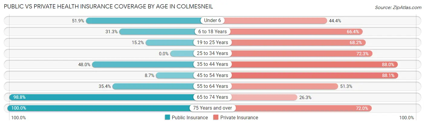 Public vs Private Health Insurance Coverage by Age in Colmesneil