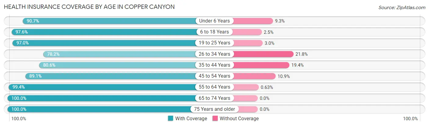 Health Insurance Coverage by Age in Copper Canyon