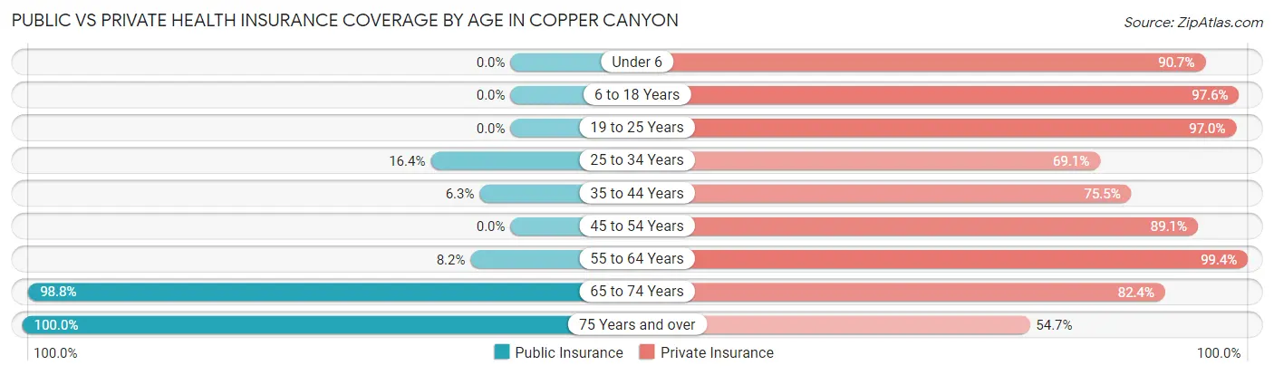 Public vs Private Health Insurance Coverage by Age in Copper Canyon