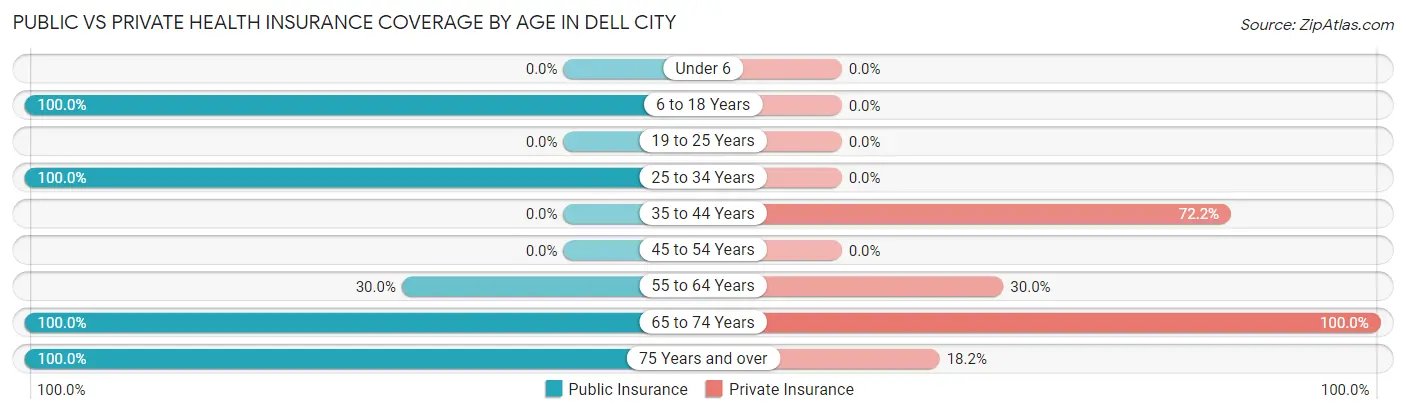 Public vs Private Health Insurance Coverage by Age in Dell City