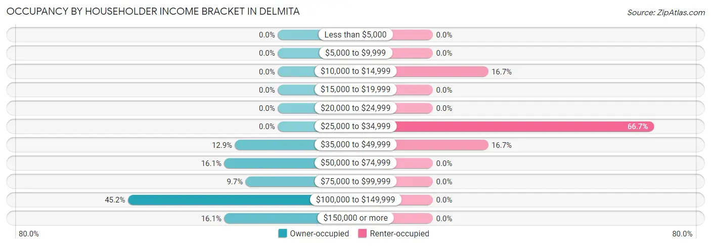 Occupancy by Householder Income Bracket in Delmita