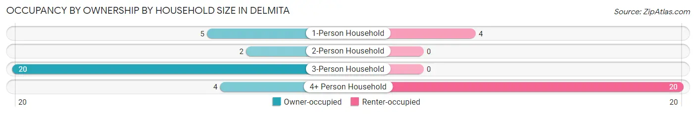 Occupancy by Ownership by Household Size in Delmita