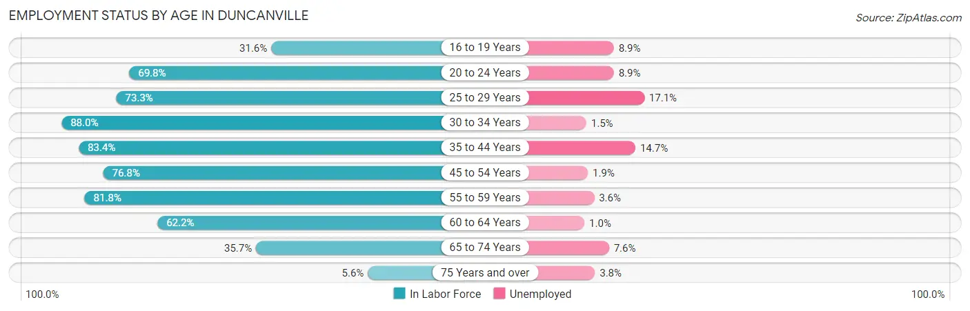 Employment Status by Age in Duncanville