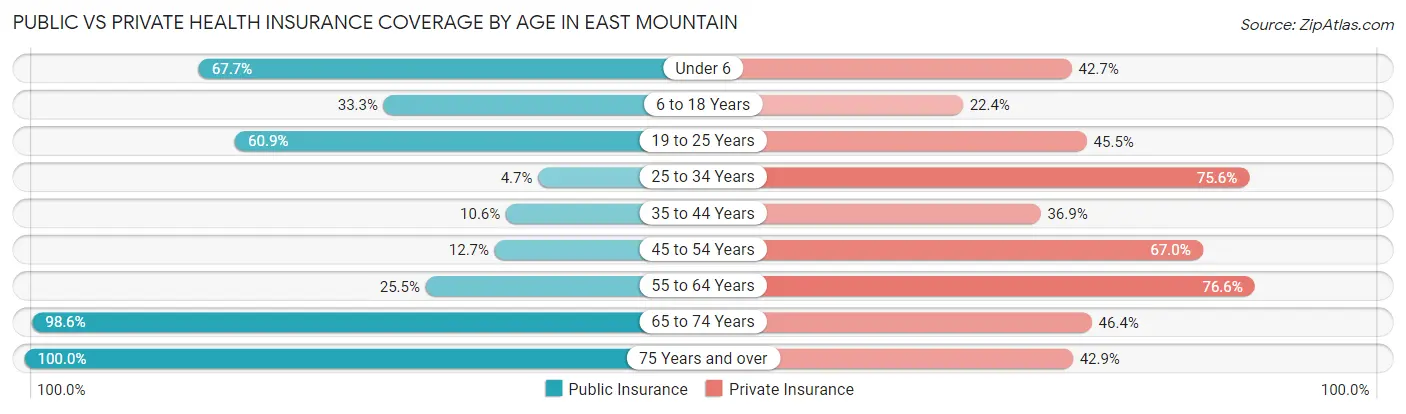 Public vs Private Health Insurance Coverage by Age in East Mountain
