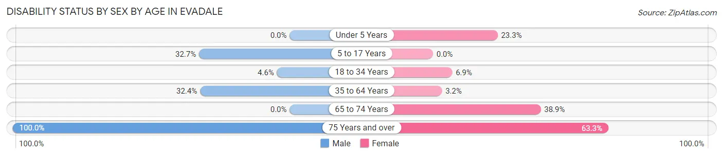 Disability Status by Sex by Age in Evadale
