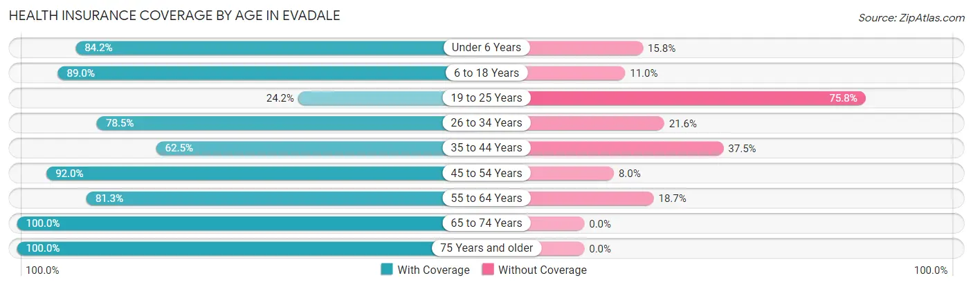 Health Insurance Coverage by Age in Evadale