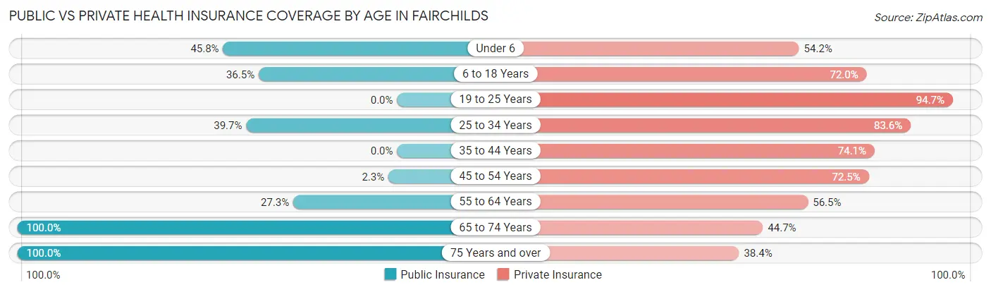 Public vs Private Health Insurance Coverage by Age in Fairchilds