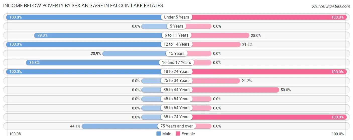 Income Below Poverty by Sex and Age in Falcon Lake Estates