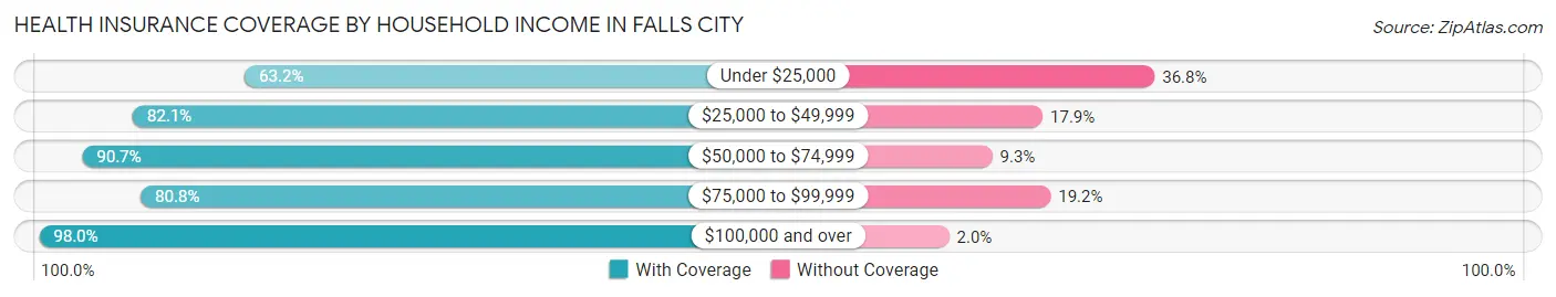 Health Insurance Coverage by Household Income in Falls City